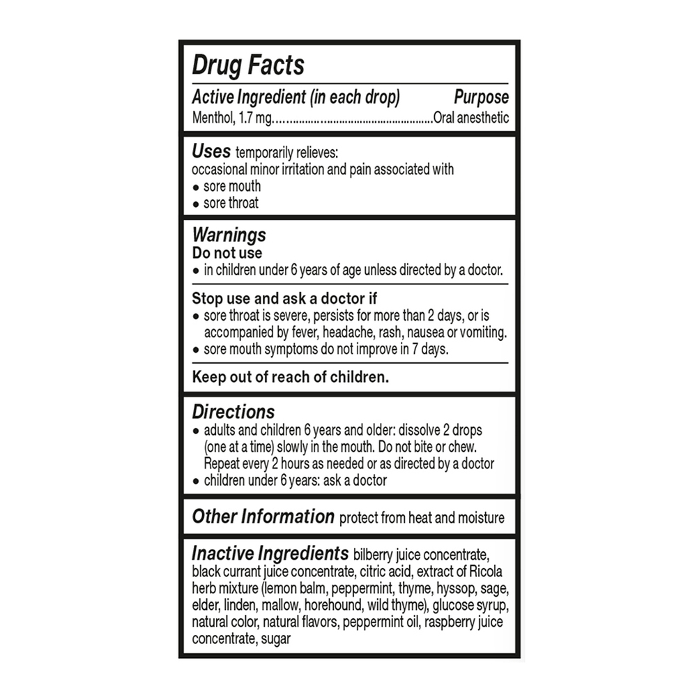 Ricola Berry Medley Throat Drops Nutrition Facts
