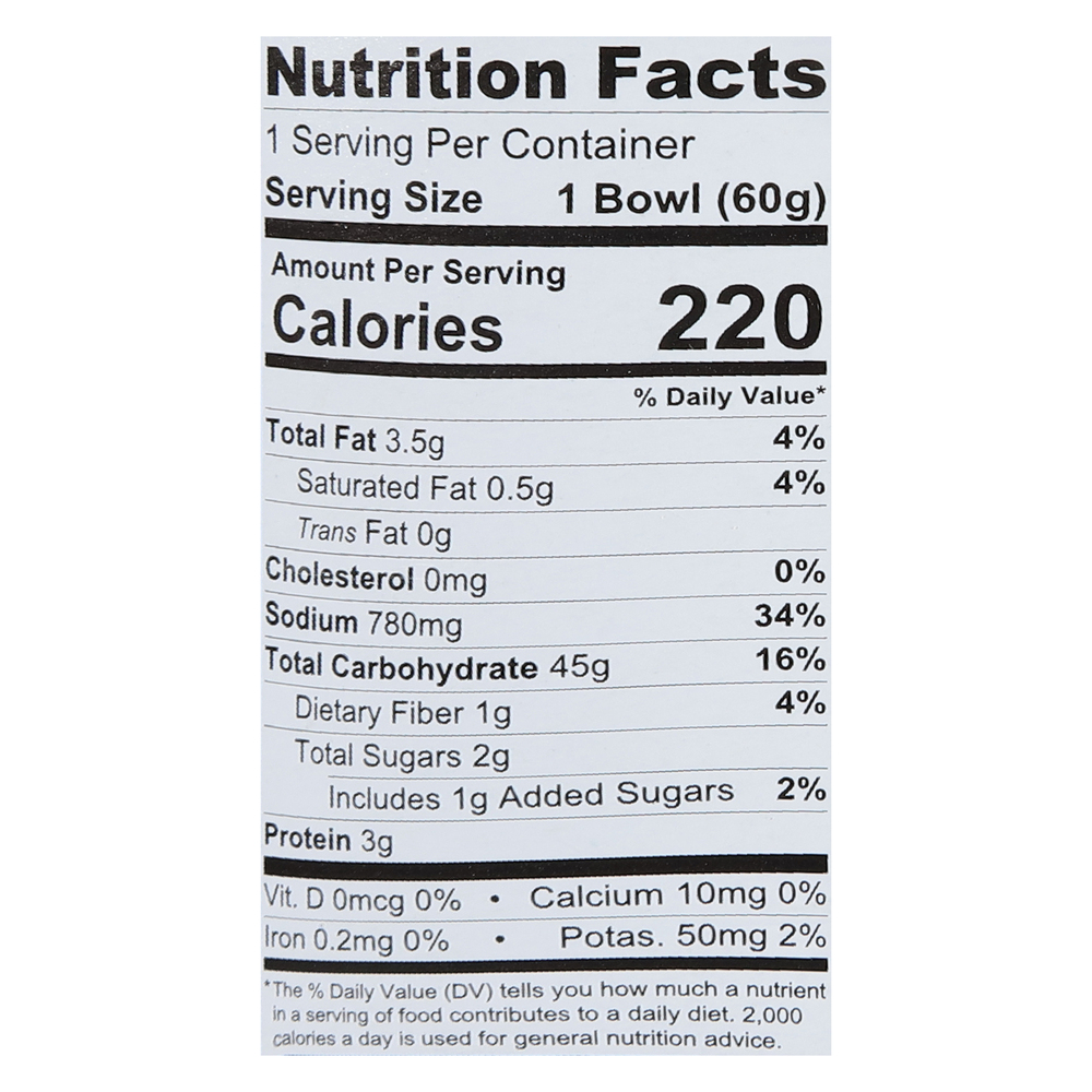 Snapdragon Vietnamese Beef Pho Instant Noodle Soup Nutrition Facts