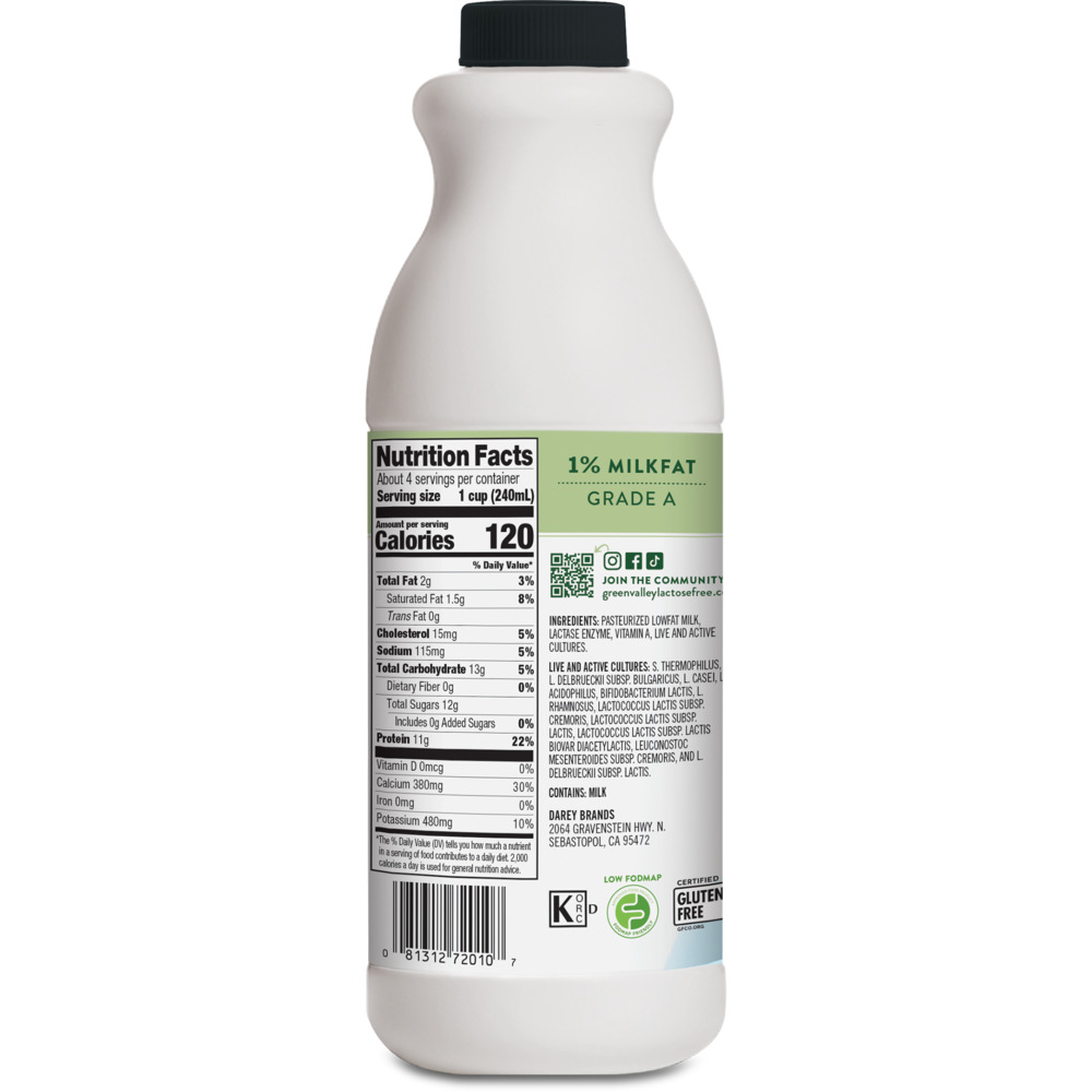 Green Valley Kefir, Lactose Free, Lowfat, Plain, 1 MilkfatNutritionFacts