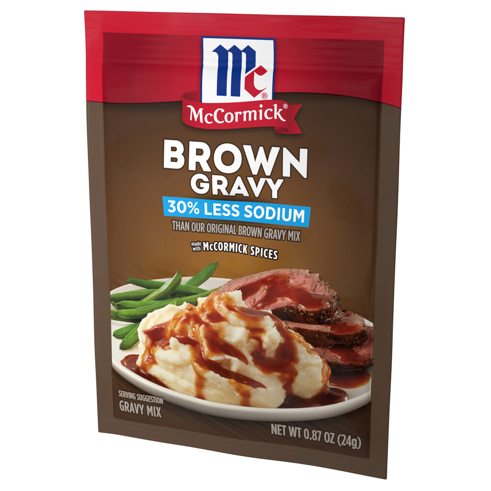 McCormick 30 Less Sodium Brown Gravy Seasoning MixFrontRightElevated
