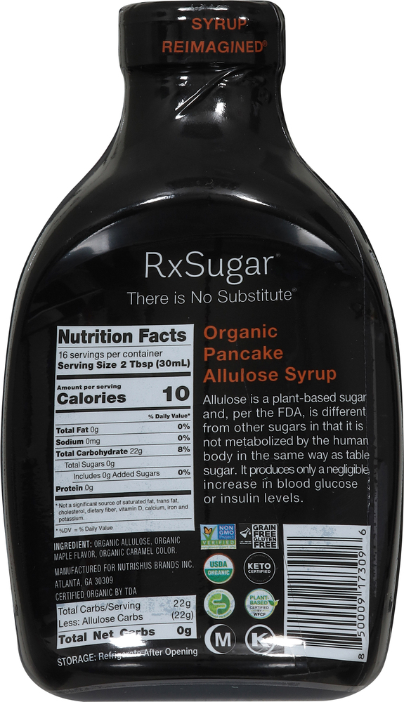 RxSugar Allulose Syrup, Organic, Pancake