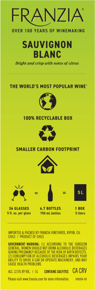 Franzia Vintner Select Sauvignon Blanc White Wine BoxIngredients