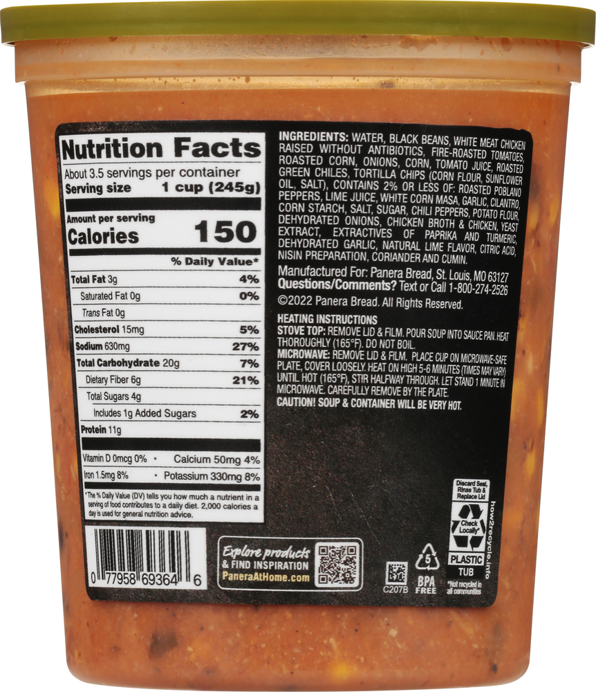 Panera Bread Chicken Tortilla Soup, 32 OZ Soup Cup (Gluten Free