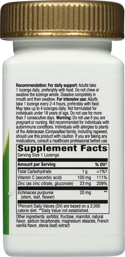 80784→38500 Nature's Way Vegan Lozenges 23 mg zinc per serving Zinc with
