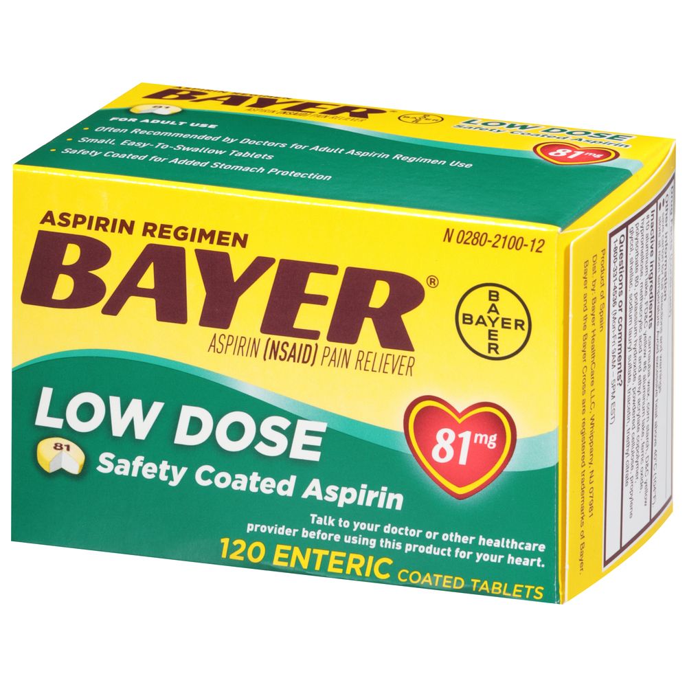 Bayer Aspirin, Low Dose, 81 mg, Tablets-Front-Right-Elevated