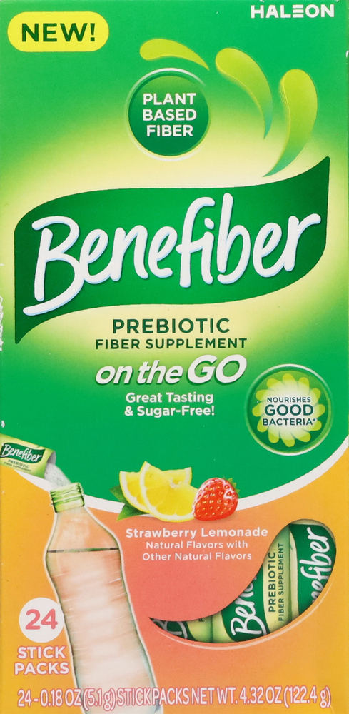 Benefiber Prebiotic Fiber Supplement, Stick Packs, Strawberry Lemonade-Planogram-Left