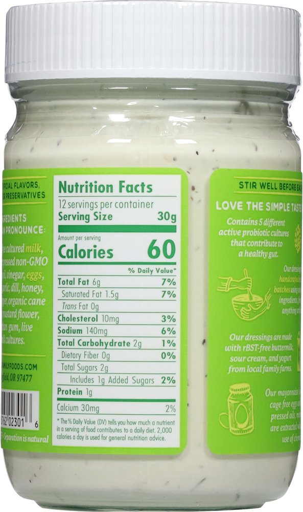 Probicic Ranch Toby's Dressing & Dip, Yogurt Ranch, Probiotic-Planogram-Back