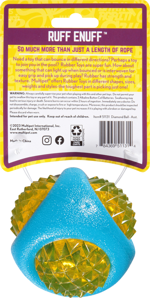 Multipet Ruff Enuff Dog Toy Diamond Ball Assorted