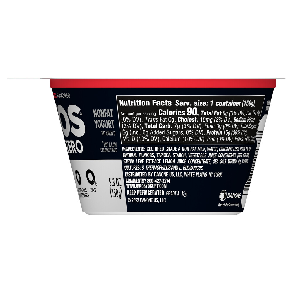 Oikos Triple Zero Nonfat Strawberry Flavored Yogurt