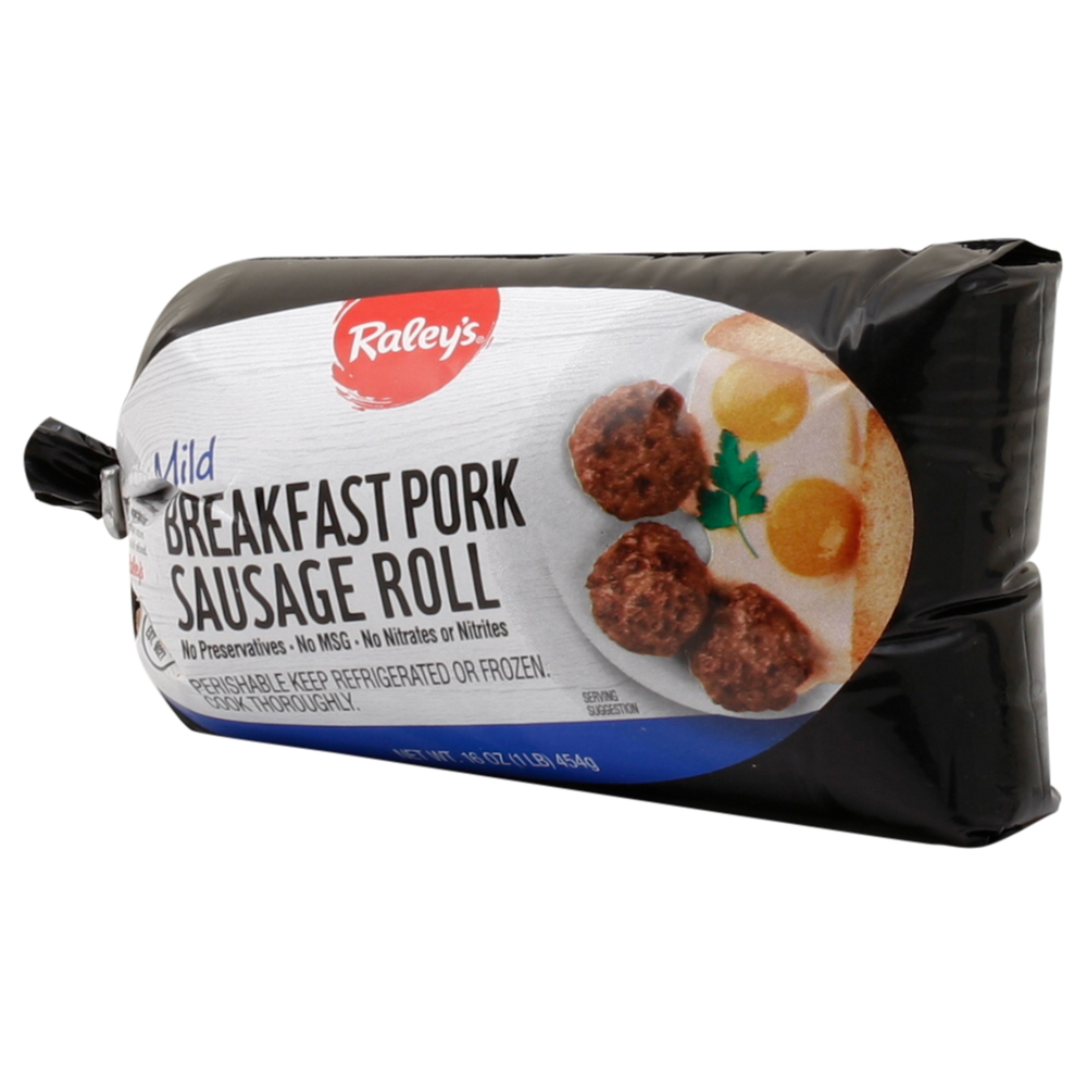Raley's Mild Breakfast Pork Sausage Roll-Front-Right-Elevated