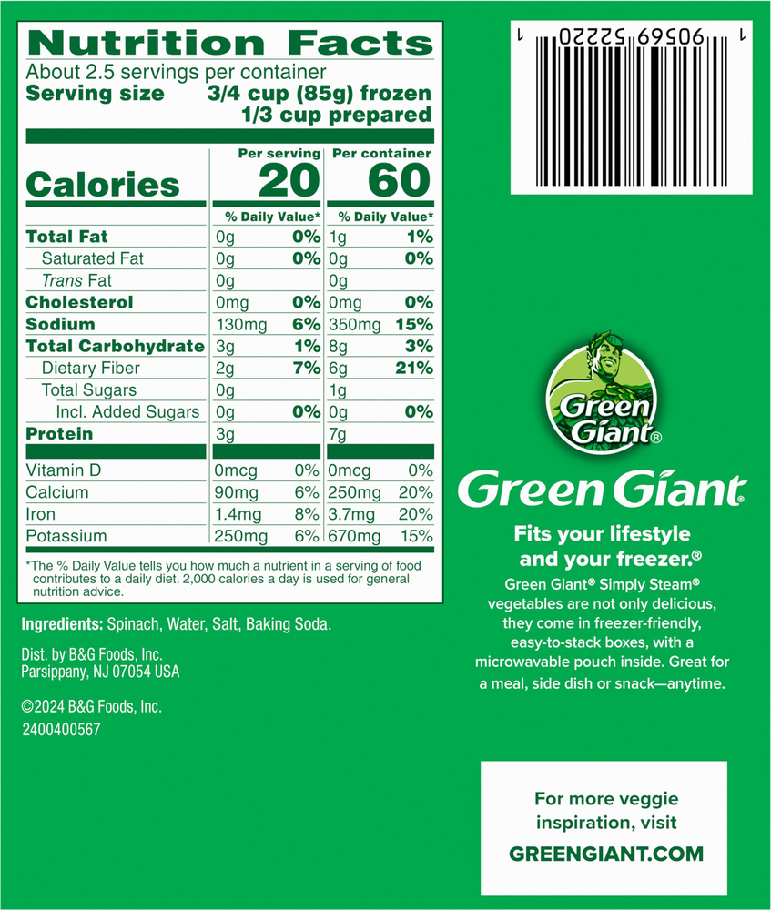 Green Giant Simply Steam Chopped Spinach