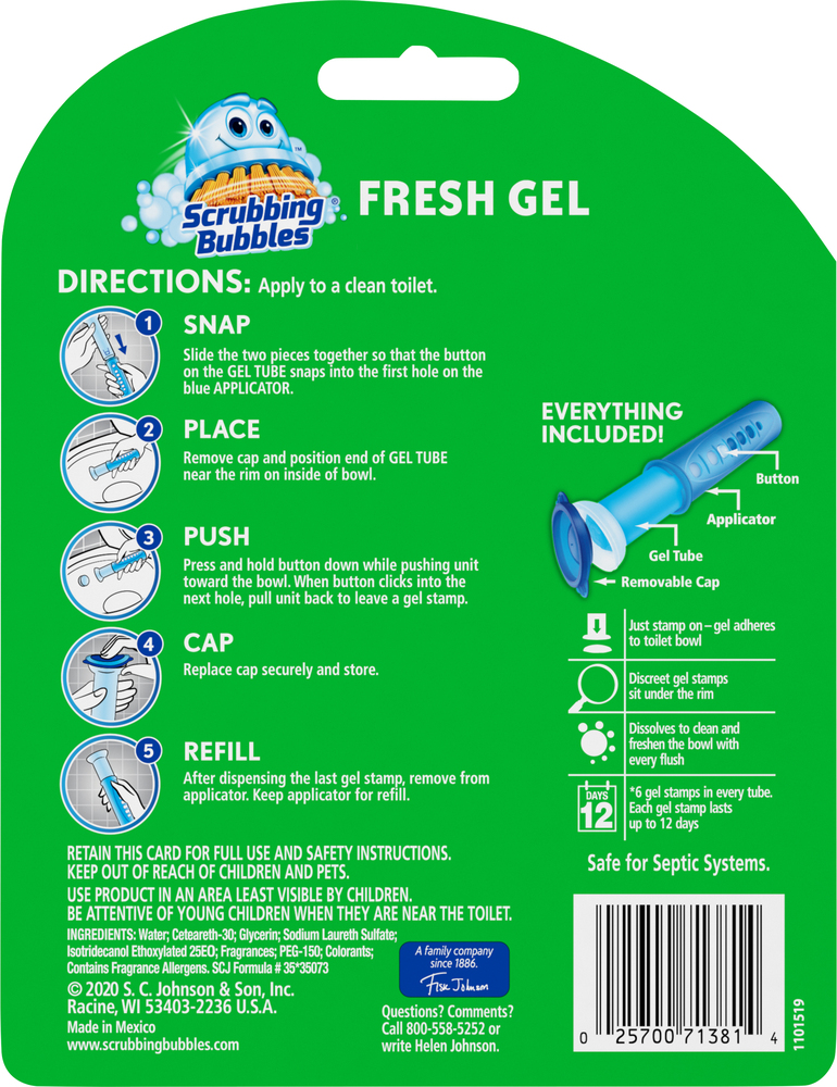 Scrubbing Bubbles Toilet Cleaning Stamp Fresh Gel Rainshower Starter Pack