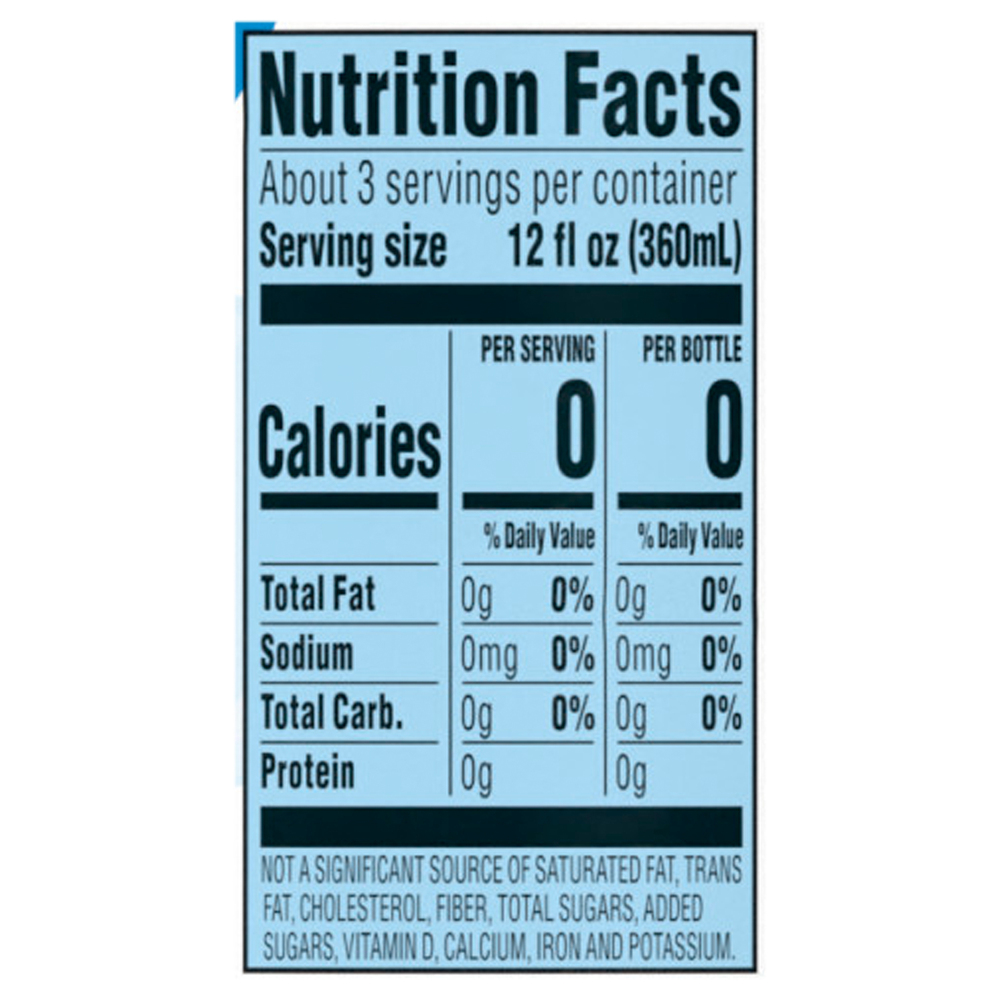 Nutrition Label 12 Oz Water Deja Blue® Purified Drinking Water 12 Fl