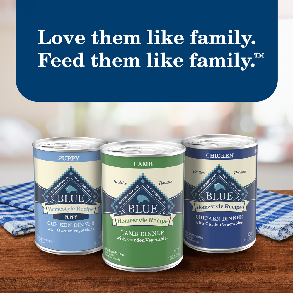 Blue Buffalo Homestyle Recipe Adult Wet Dog Food Made with Natural Ingredients Lamb Dinner With Garden Vegetables 12.5 oz. Can