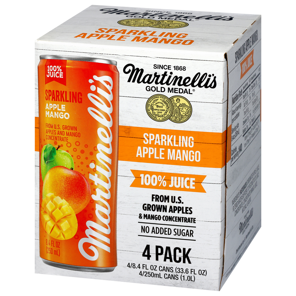 Martinelli's 100% Juice, Apple Mango, Sparkling, 4 Pack