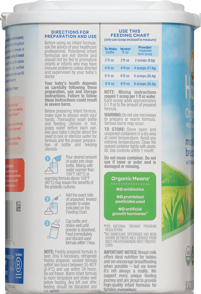 世界有名な Happy Baby Organics Organic Stage 1 (0-12 Months) Milk-Based その他