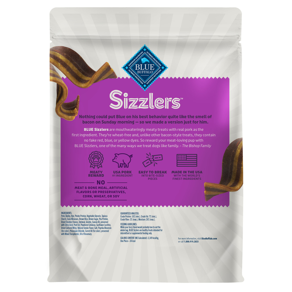 Blue Buffalo Sizzlers Bacon Style Dog Treats with Real USA Pork Original Flavor