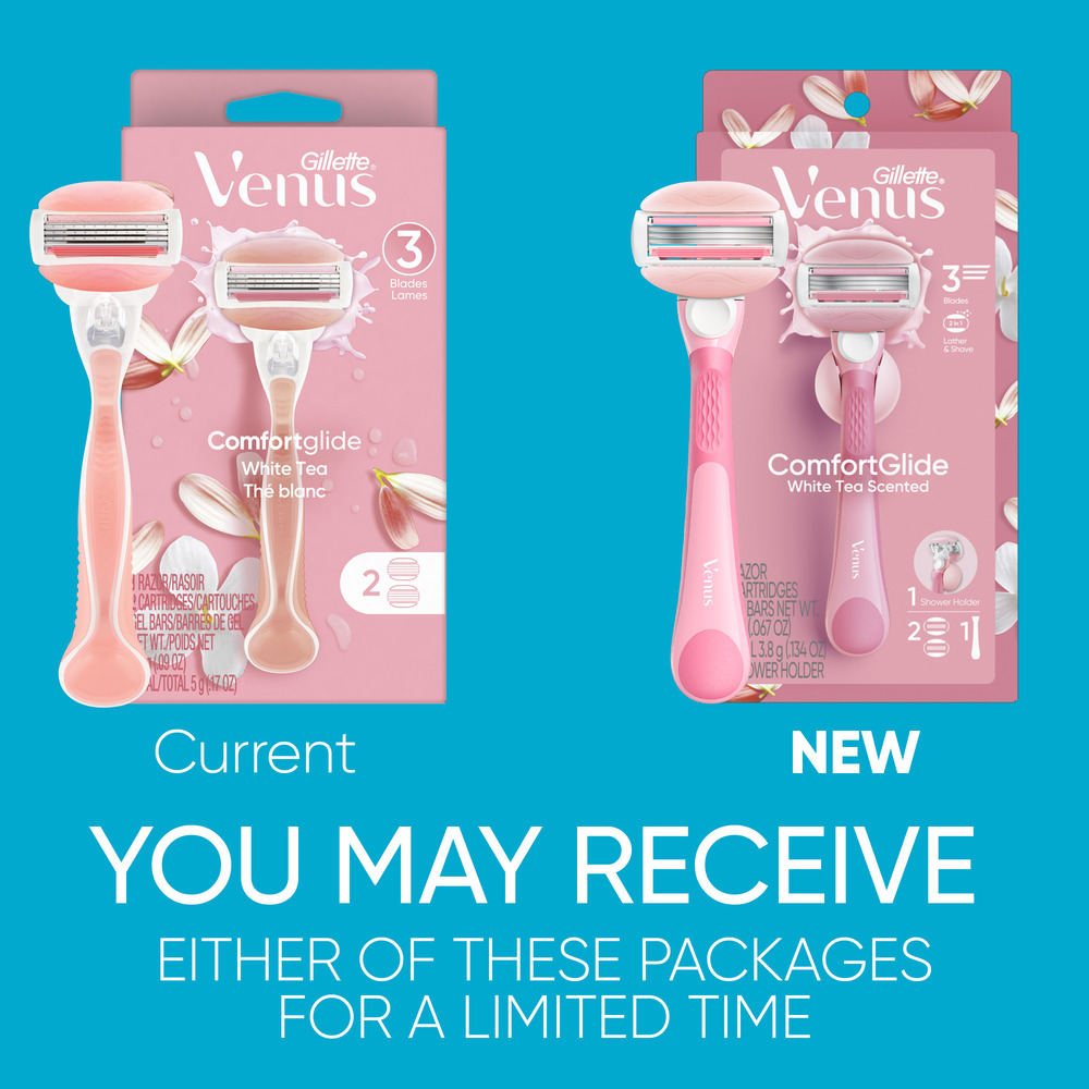 Venus Shave care ComfortGlide White Tea Women's Razor Handle + 2
