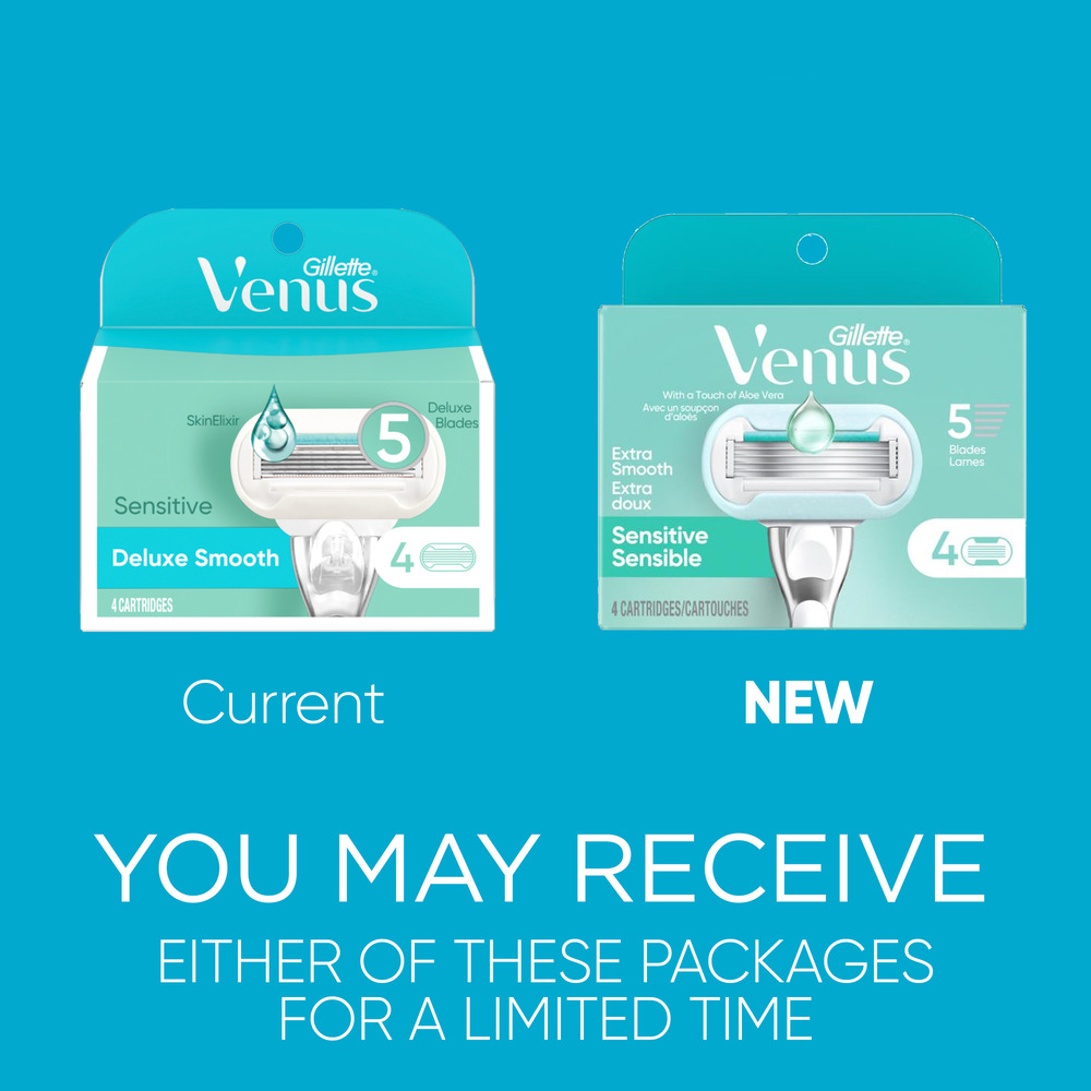 Venus Deluxe Smooth Sensitive Women's Razor Blade Refills, 4 Count