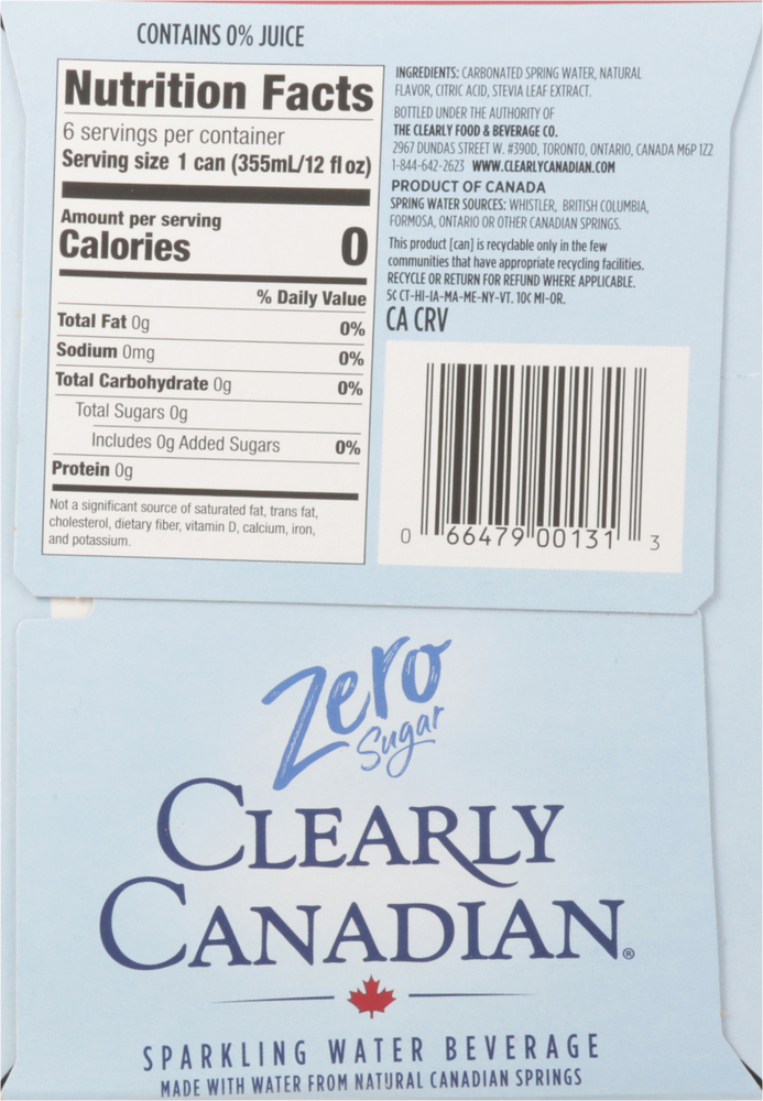 Clearly Canadian Sparkling Water Beverage, Zero Sugar, Wild Cherry