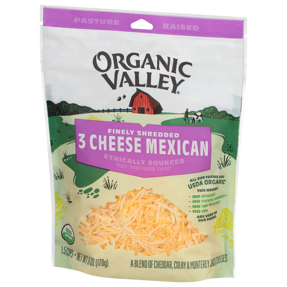 Organic Valley Cheeses, 3 Cheese Mexican, Finely Shredded