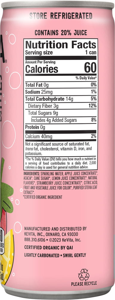 KeVita Sparkling Lemonade, with Prebiotics, Strawberry