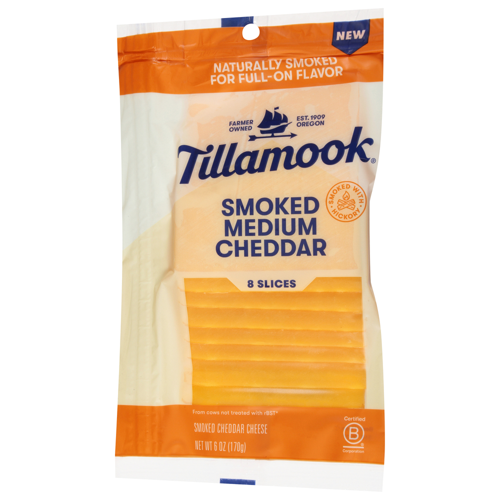 Tillamook Cheese, Smoked Medium Cheddar, Slice