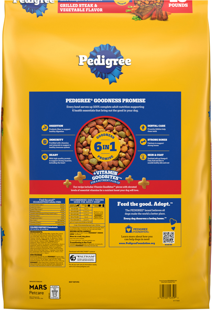 Pedigree Adult Grilled Steak & Vegetable Flavor Food for Dogs