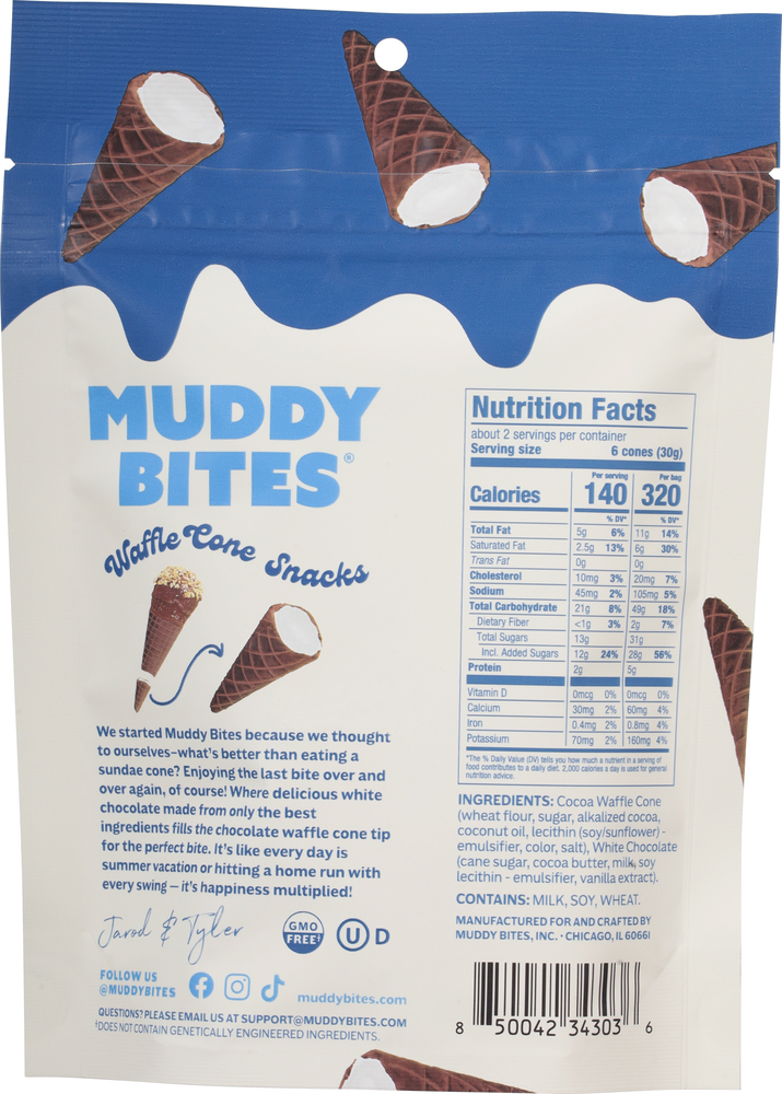 Muddy Bites Waffle Cone Snacks, Cookies 'N Cream