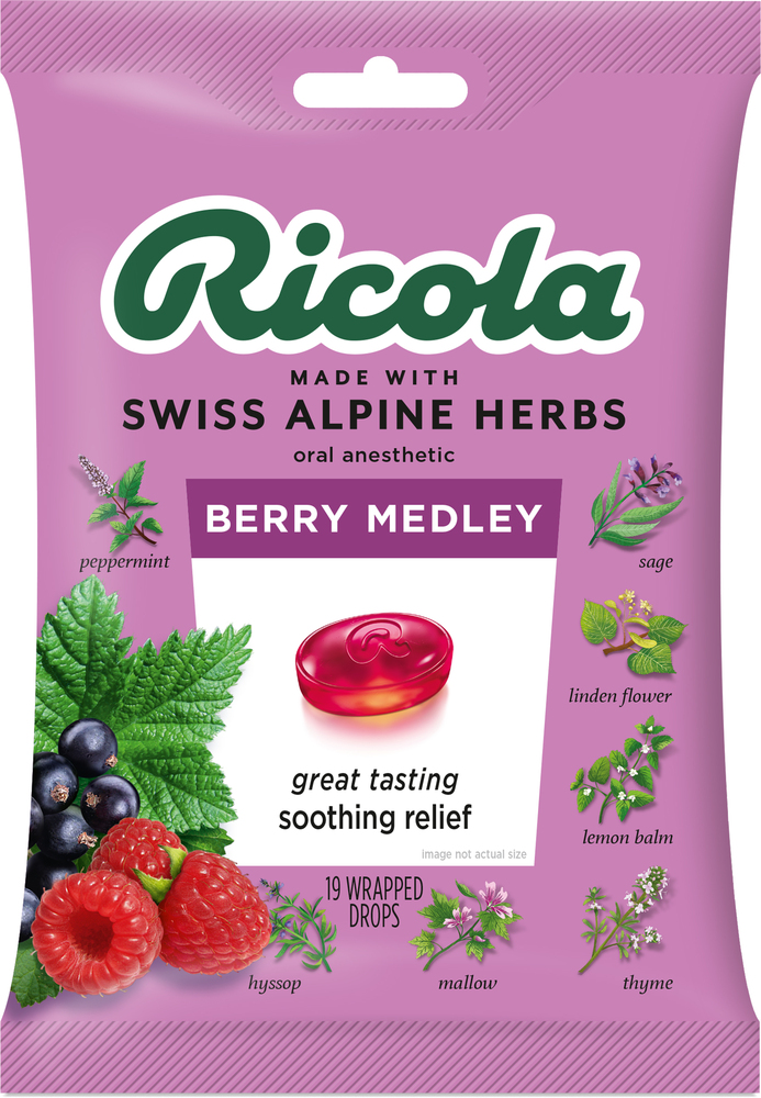 Ricola Berry Medley Throat DropsFrontRightElevated