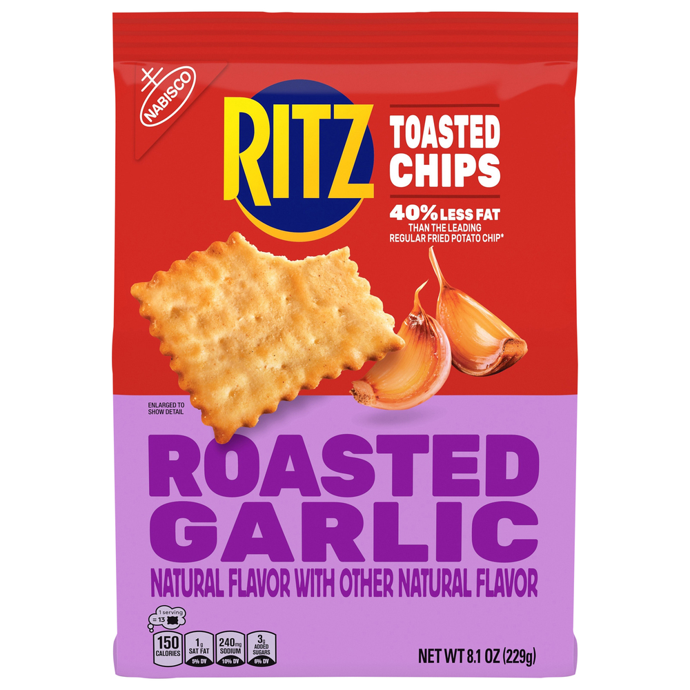 Toasted Ritz Crackers RITZ Toasted Chips Roasted Garlic Crackers, 8.1 oz-Main