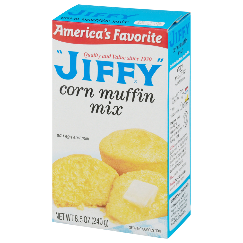Jiffy corn muffin mix front right elevated