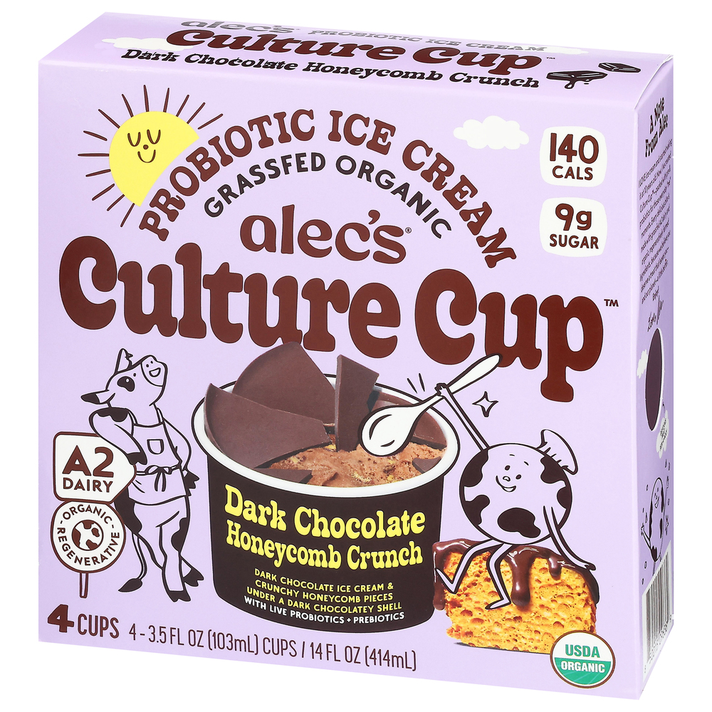 Alec's Culture Cup Probiotic Ice Cream, Dark Chocolate Honeycomb