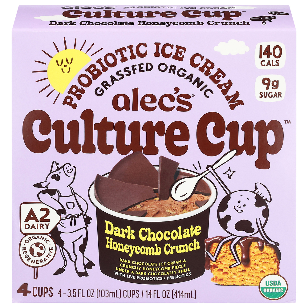 Alec's Culture Cup Probiotic Ice Cream, Dark Chocolate Honeycomb