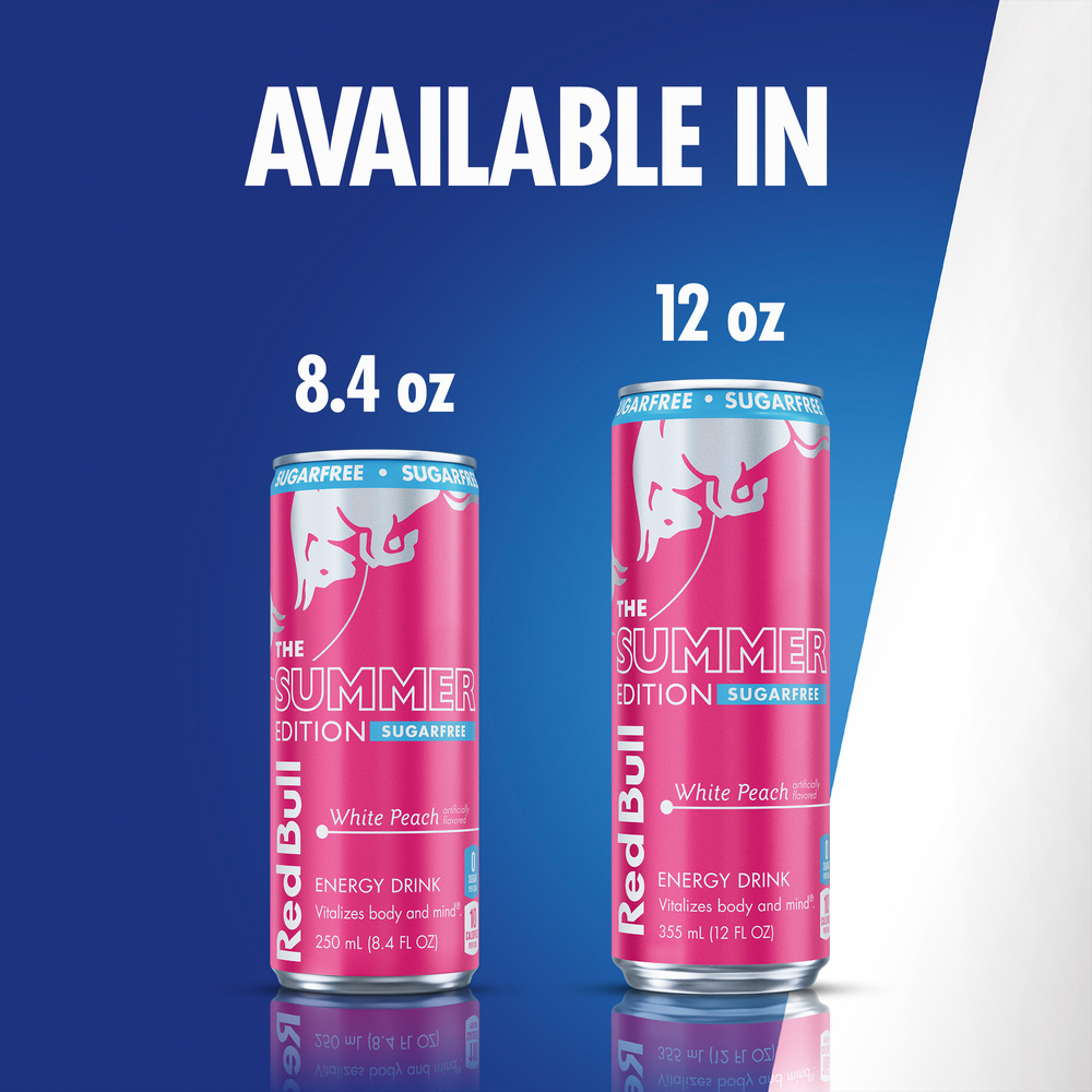 Red Bull Summer Edition Sugarfree Energy Drink, White Peach