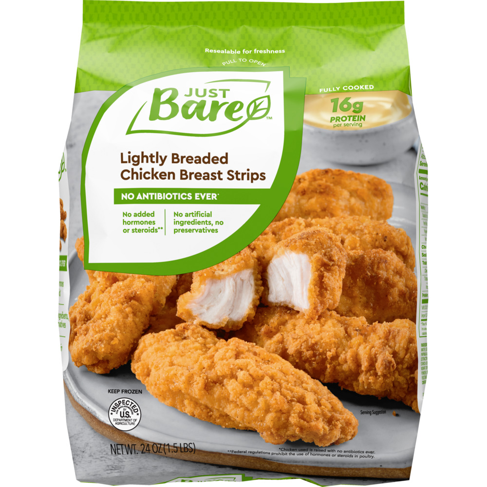 Just Bare Chicken Breast Strips, Lightly Breaded-Ecom