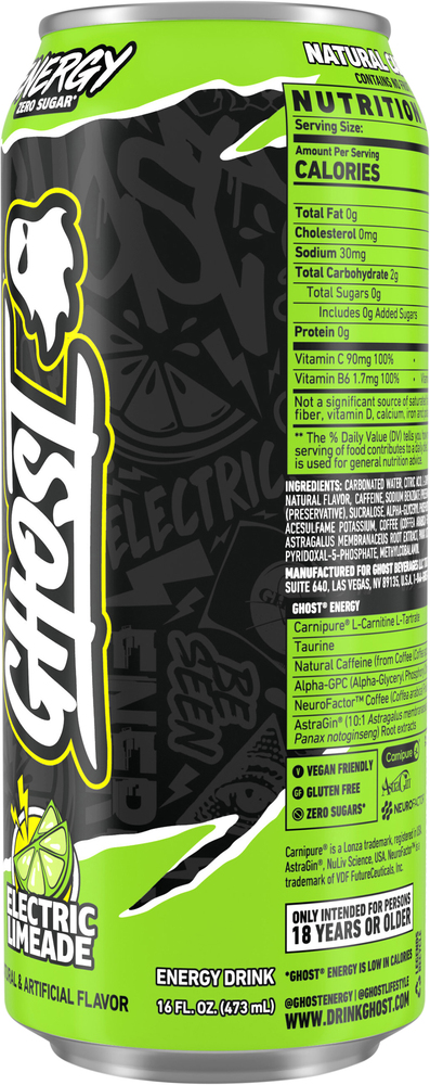 L-GENKI Ghost® Energy Zero Sugar Electric Limeade Energy Drink Can