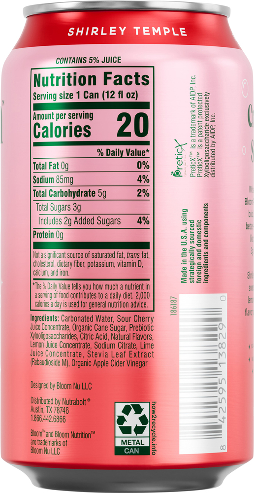 Bloom Pop Caffeine-Free Prebiotic Shirley Temple Soda