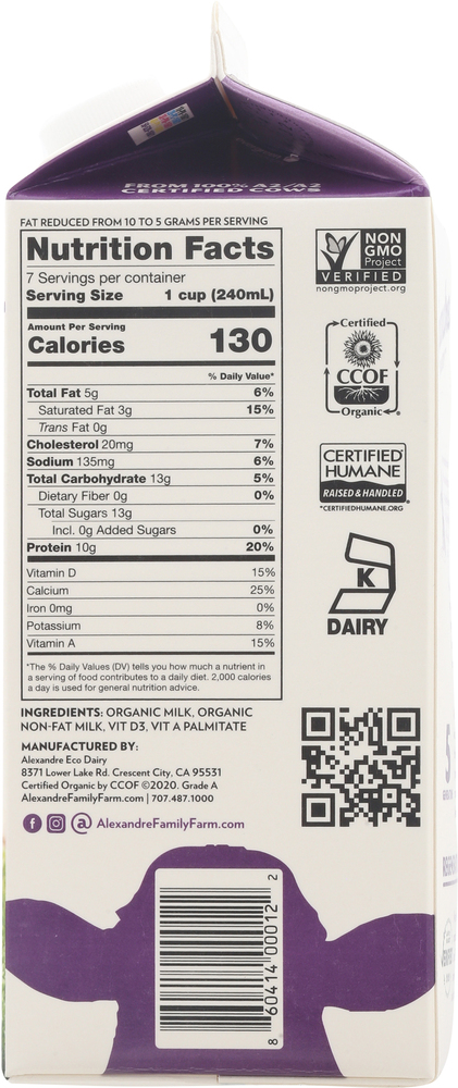 Alexandre Eco Dairy A2/A2 Organic 2% Reduced Fat Milk