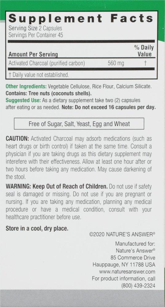 Nature's Answer Charcoal, 560 mg, Vegetarian Capsules