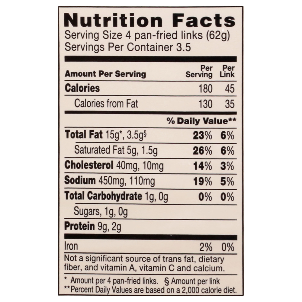 Johnsonville Naturals Breakfast Sausage Maple Nutrition Facts
