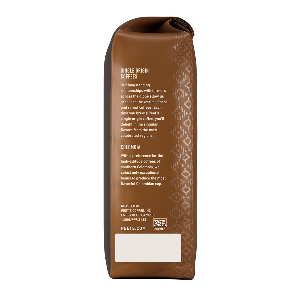 Peet's Coffee Single Origin Colombia, Dark Roast Ground Coffee - 10.5oz Bag-Front-Right-Elevated