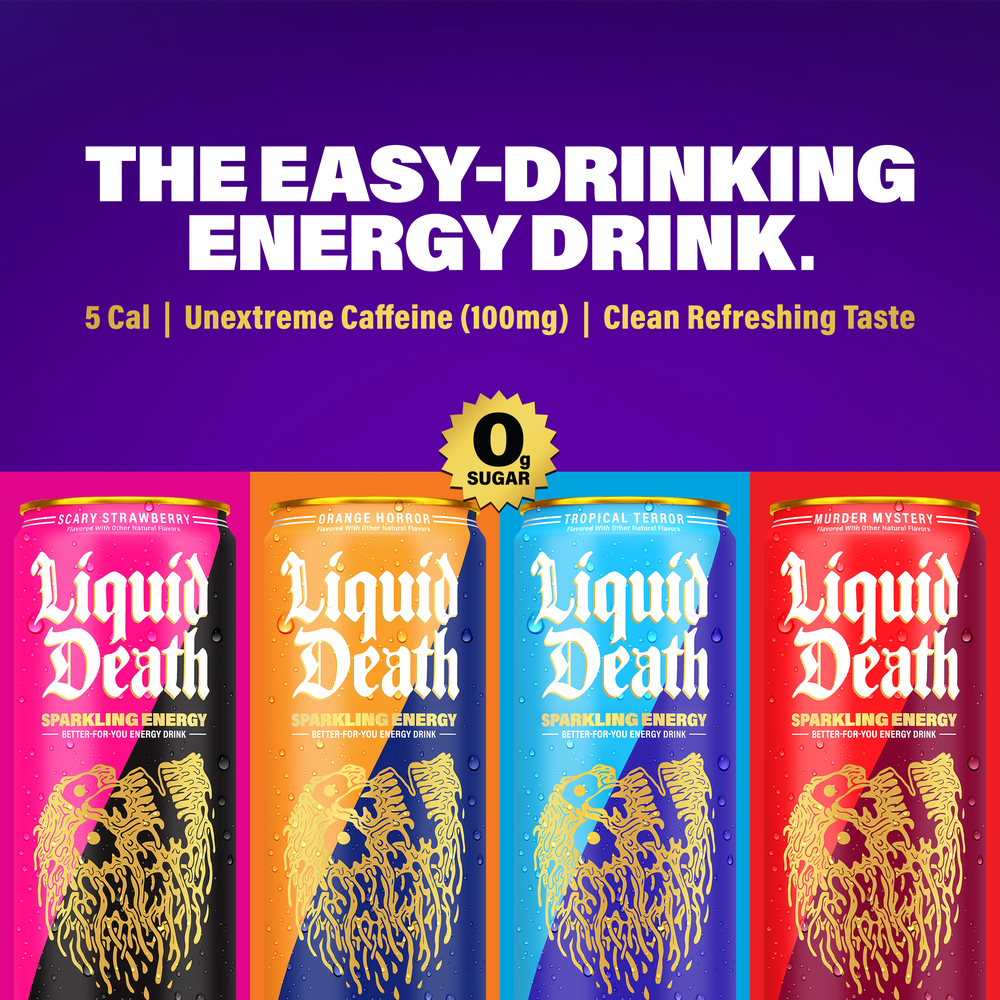 Liquid Death Sparkling Energy - Scary Strawberry, Zero Sugar Energy Drink
