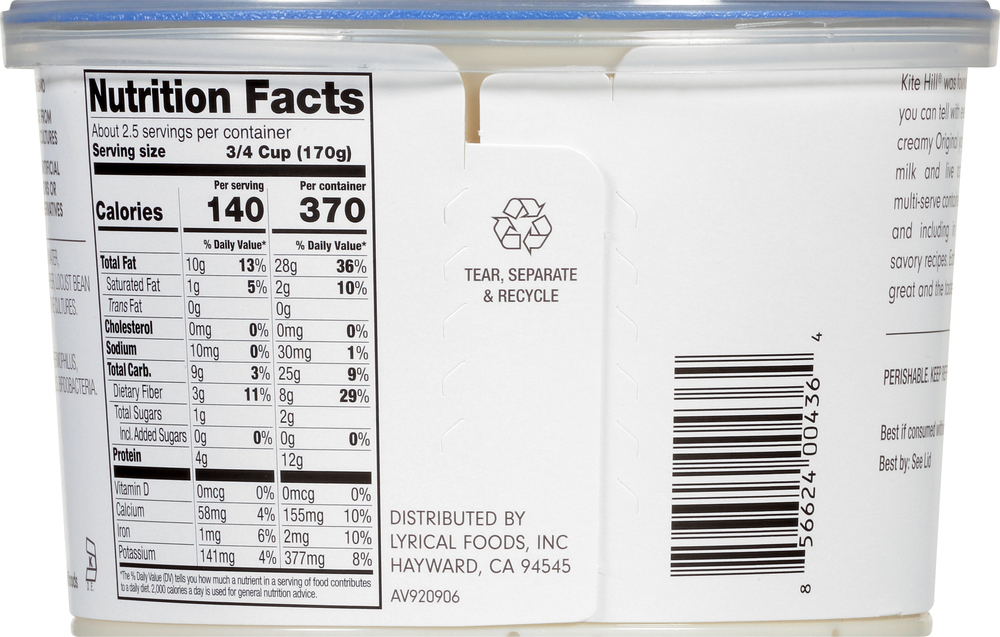 Kite Hill Original Almond Milk Yogurt, Dairy Free, Plain Unsweetened