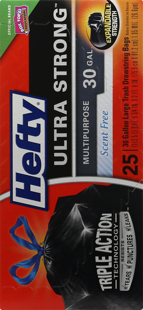 Hefty Trash Drawstring Bags, Multipurpose, Scent Free, Ultra Strong, Large, 30  Gallon