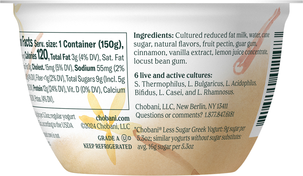 Chobani Yogurt, Greek, Less Sugar, Reduced Fat, Madagascar Vanilla