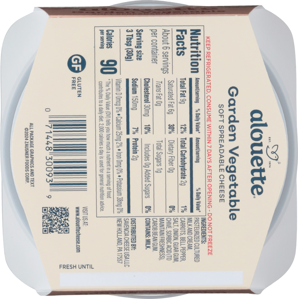 Alouette Soft Spreadable Cheese, Garden VegetablePlanogramBack