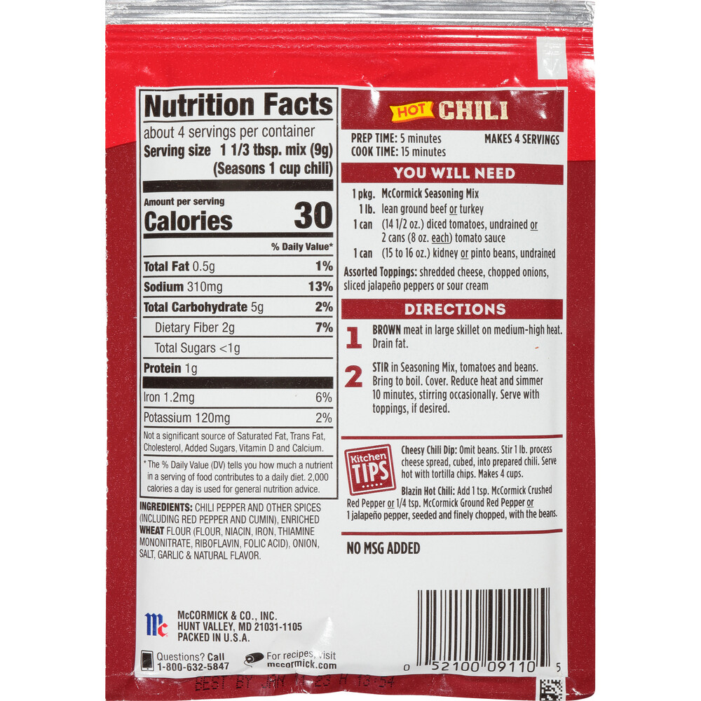 Mccormick chili seasoning store