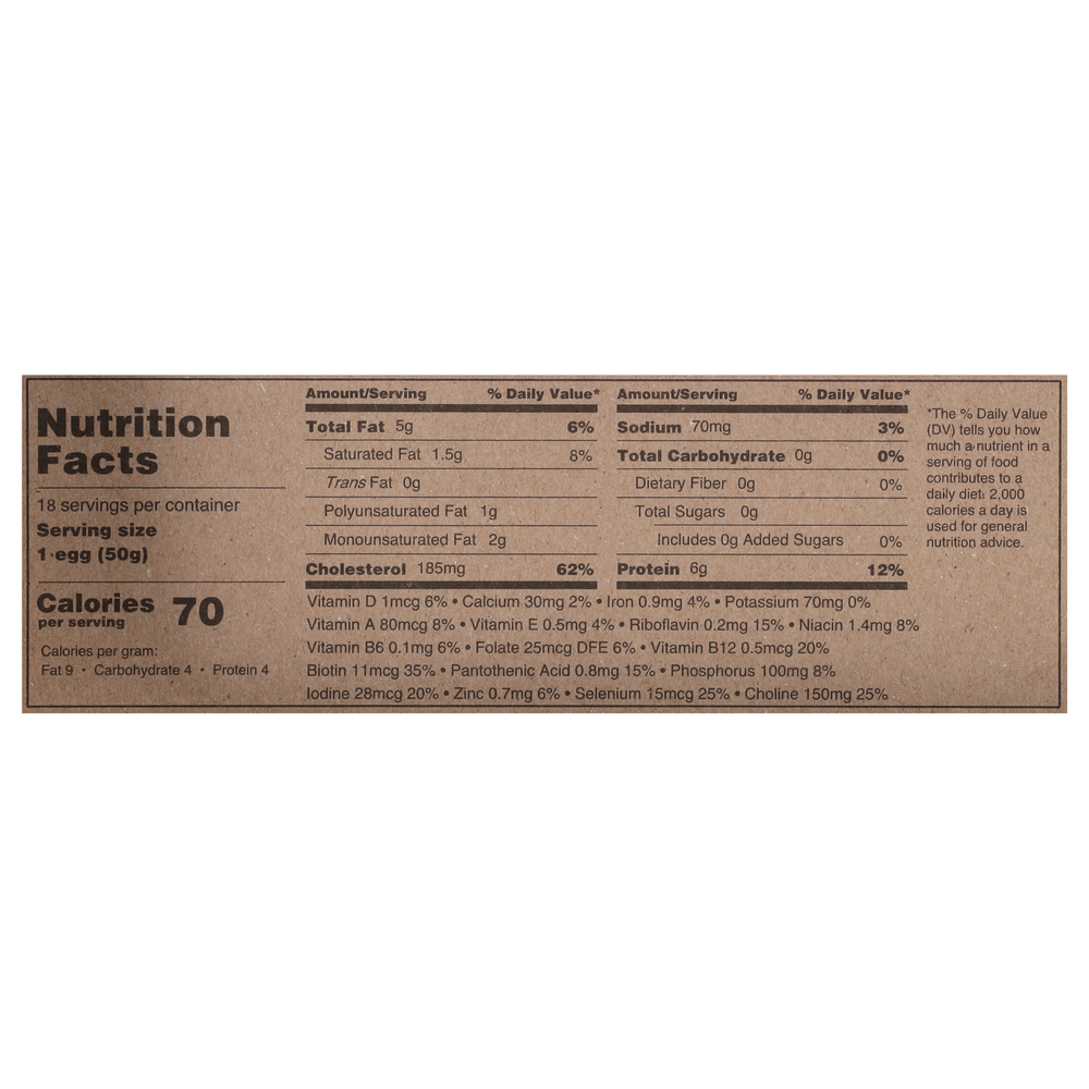 Vital Farms 18 Ct Pasture Raised Large Grade A Eggs Nutrition Facts