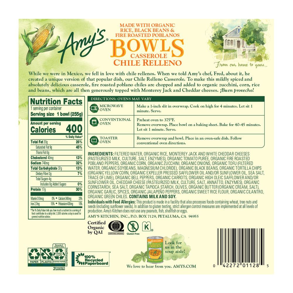 Amy's Bowls, Casserole Chile RellenoNutritionFacts